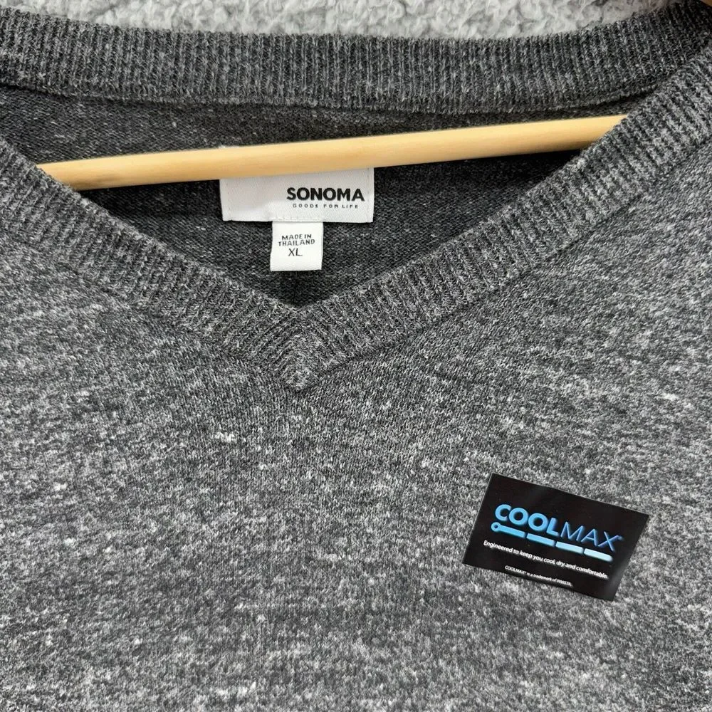 NWT‎ Sonoma Mens XL Pullover V-Neck Coolmax Gray Heathered Long Sleeve Sweater